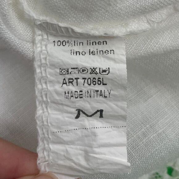 Belle France Boho White Linen Top with Lace Trim 3/4 Sleeve Boxy Sz Medium Italy - Picture 7 of 7